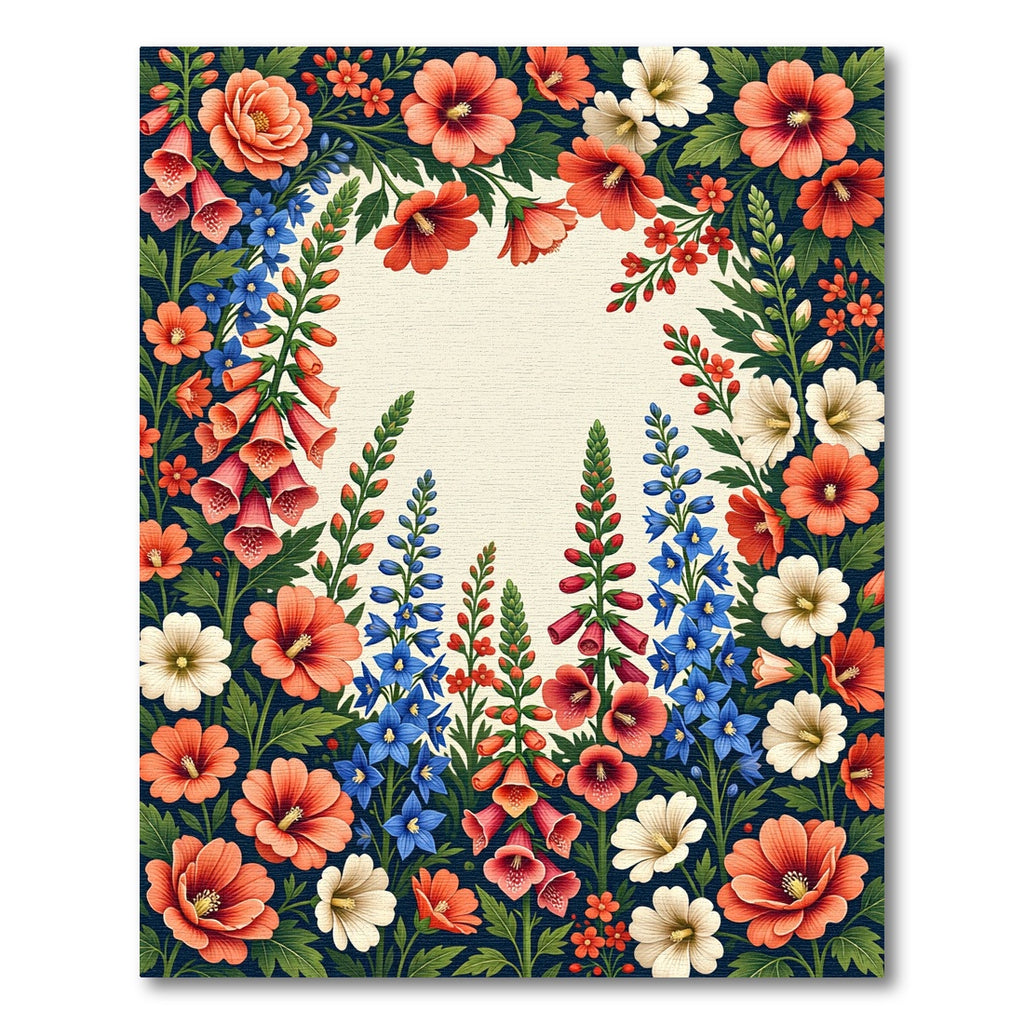 Coral and Blue Foxglove Garden Rug