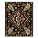 Golden Black Floral Palm Medallion Rug