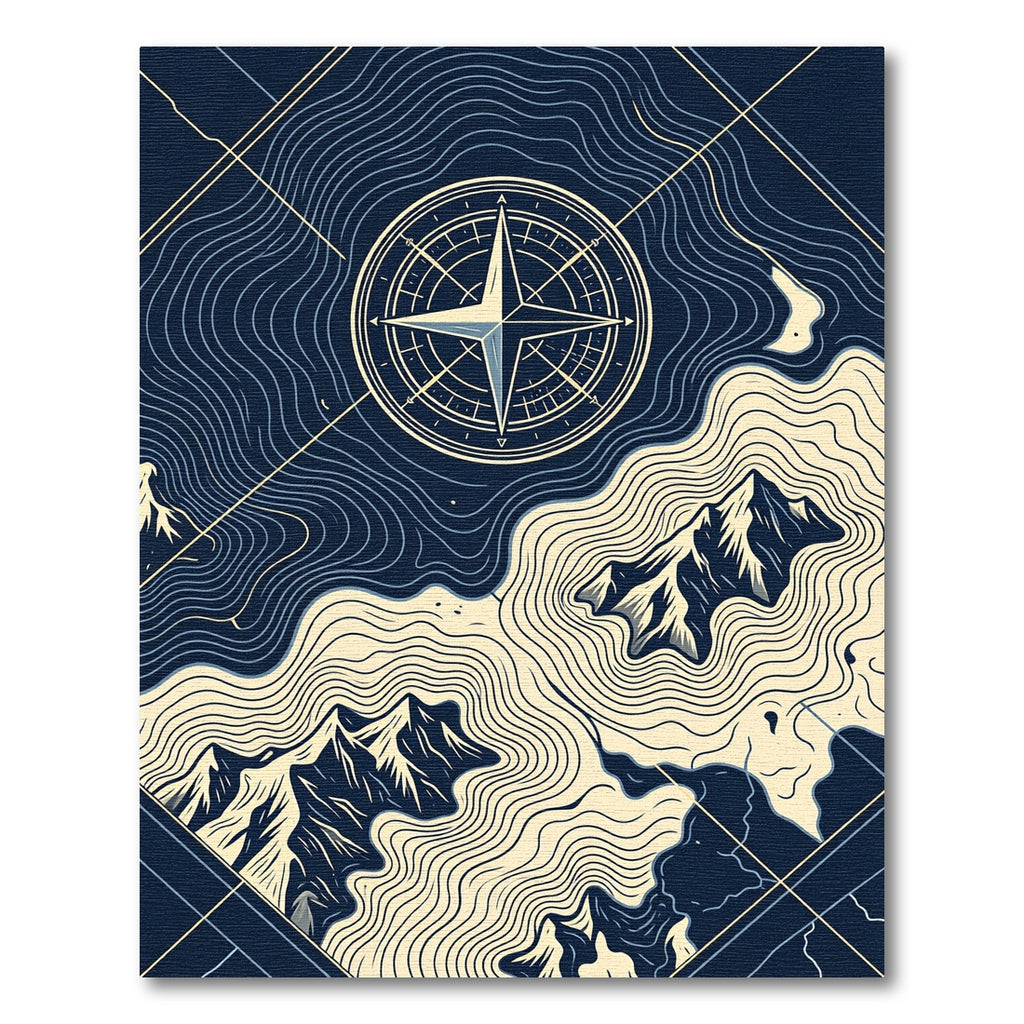Navy Topographic Mountain Compass Art Rug