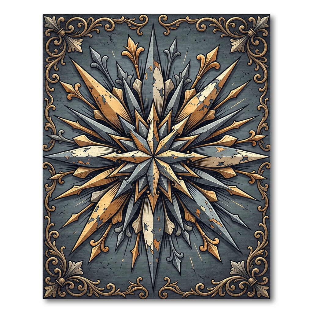 Gilded Starburst Gray Filigree Medallion Rug