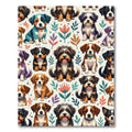 Whimsical Colorful Puppy and Floral Illustration Rug