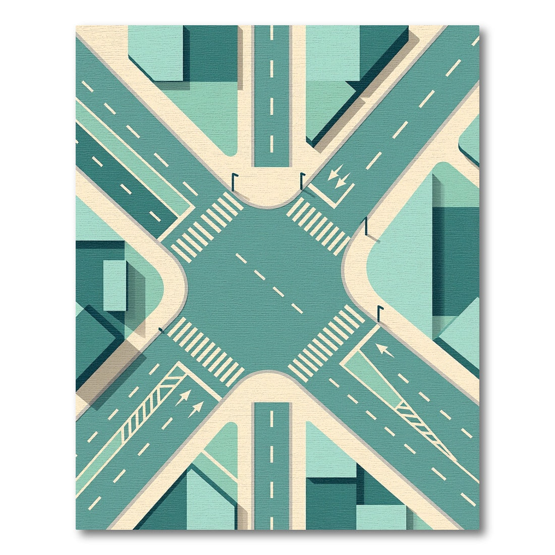 Geometric Teal Urban Intersection Grid Rug