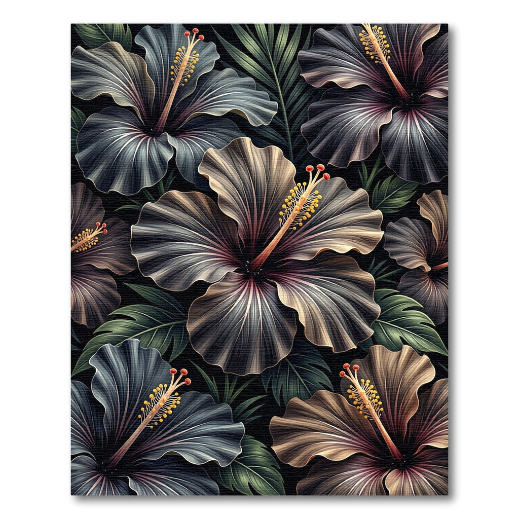 Dramatic Dark Floral Hibiscus Arrangement Rug