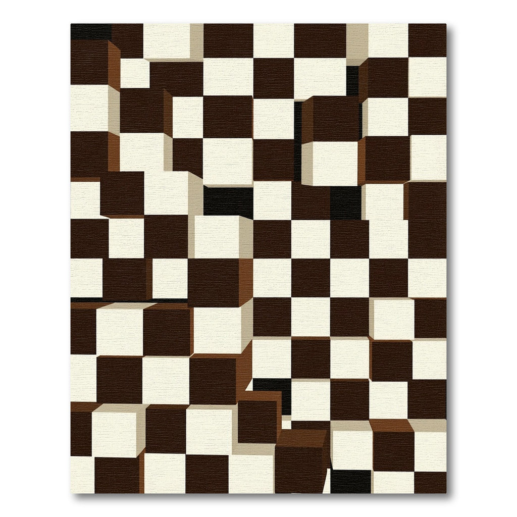 Brown White 3D Checkerboard Cubes Rug