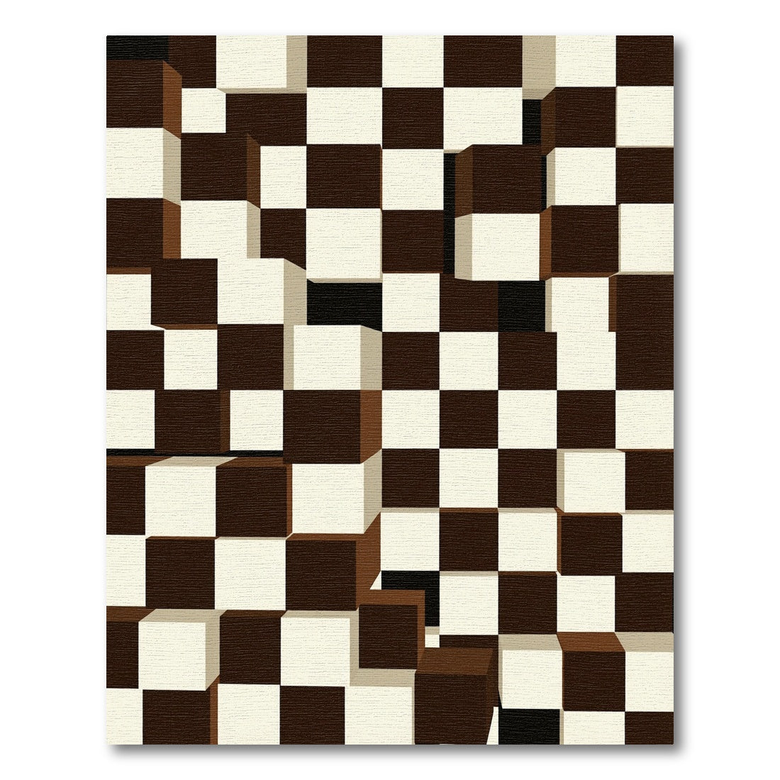 Brown White 3D Checkerboard Cubes Rug