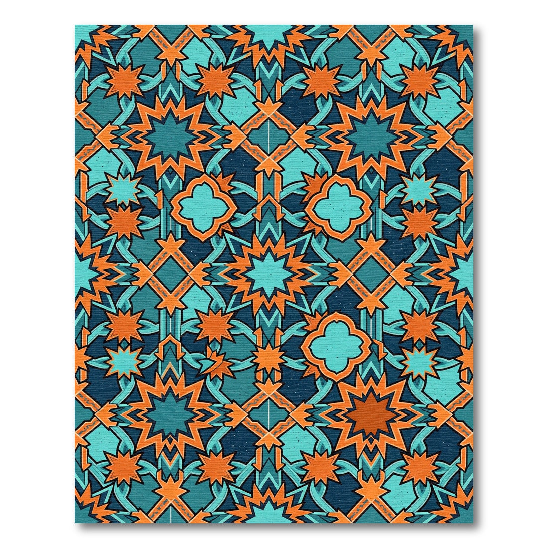 Teal Orange Geometric Star Mosaic Rug