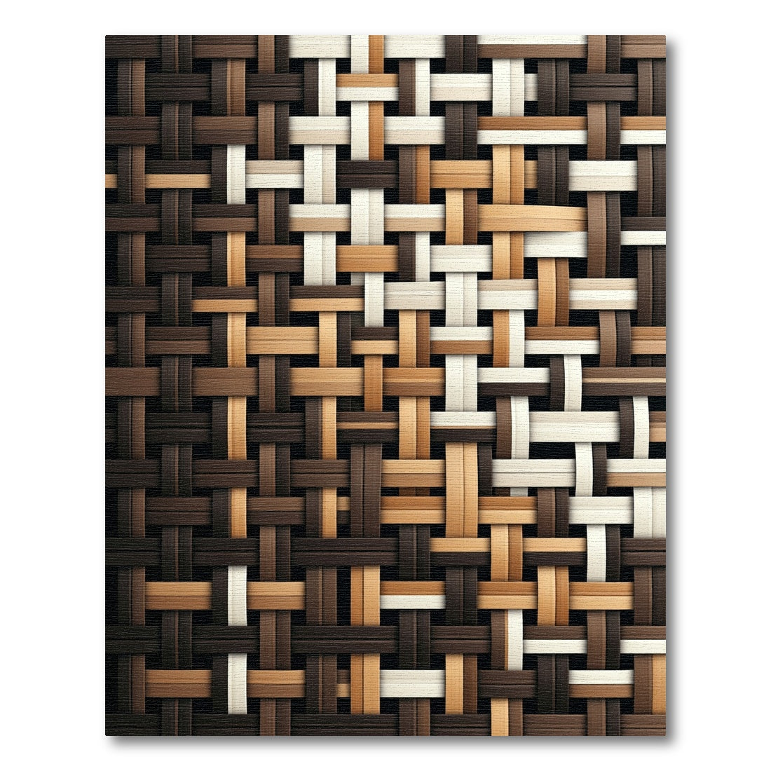Woven Wood Tones Interlocking Geometric Rug