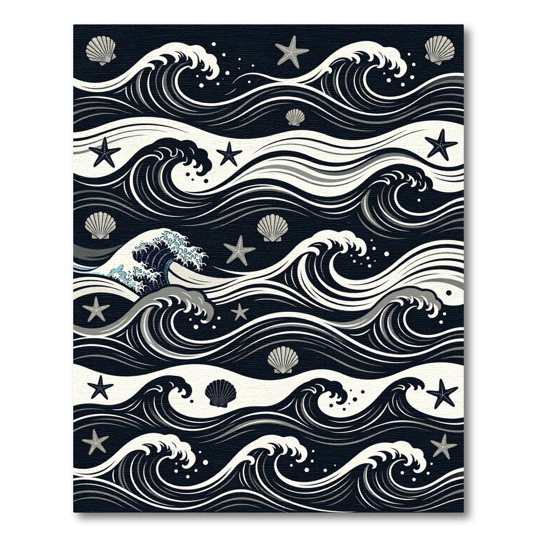 Japanese Ocean Wave Star and Shell Rug