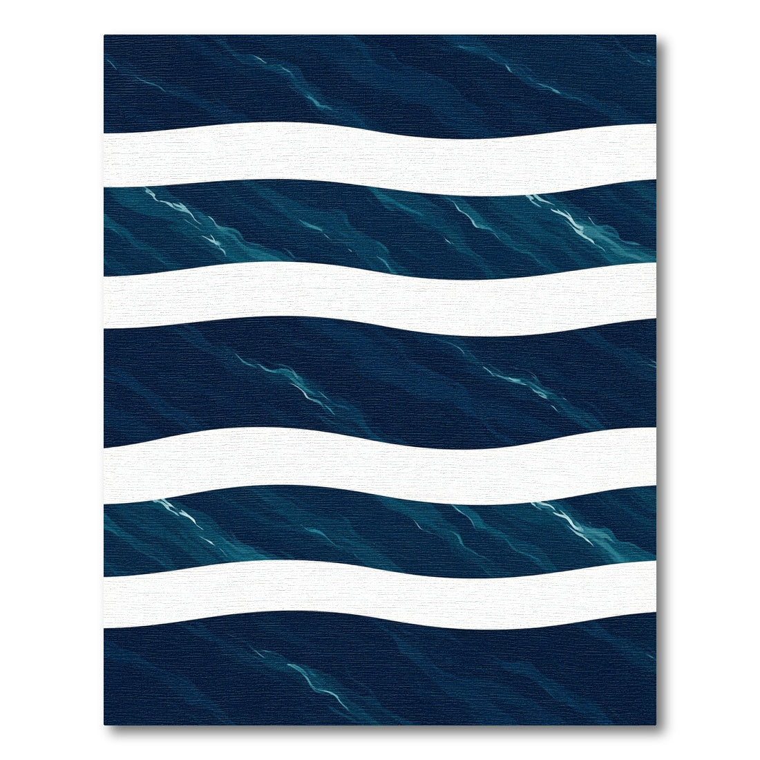 Deep Blue Wavy Ocean Striped Rug
