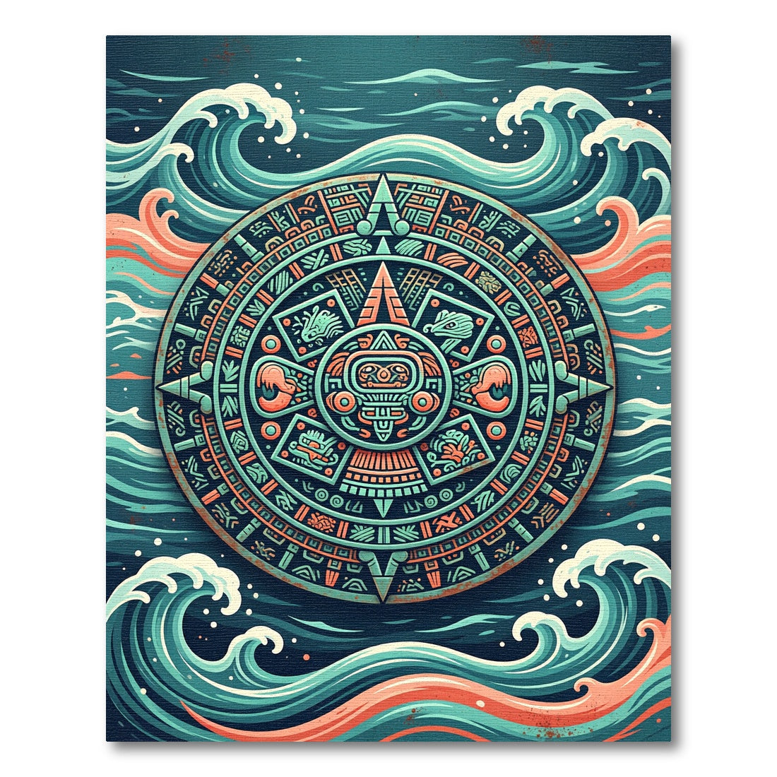 Aztec Sun Medallion Ocean Waves Rug