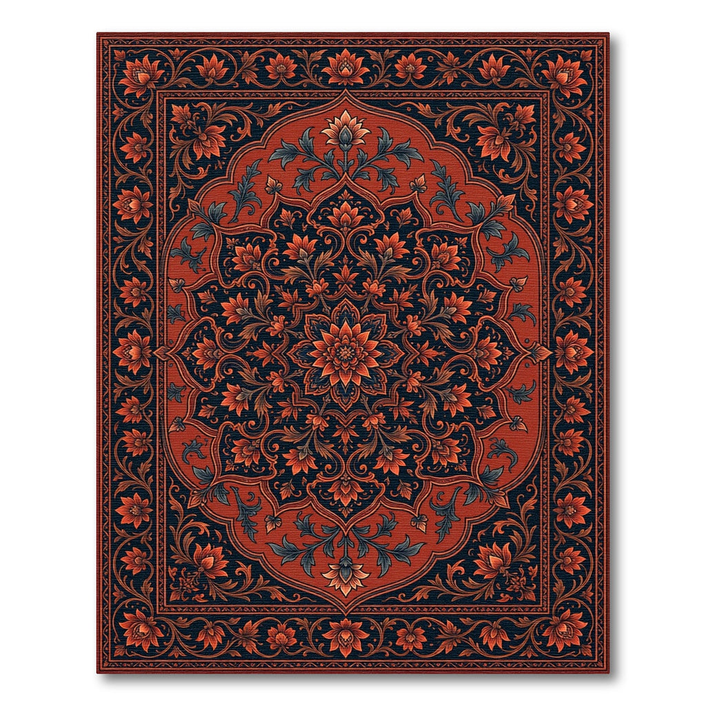 Intricate Rust Floral Medallion Tapestry Rug