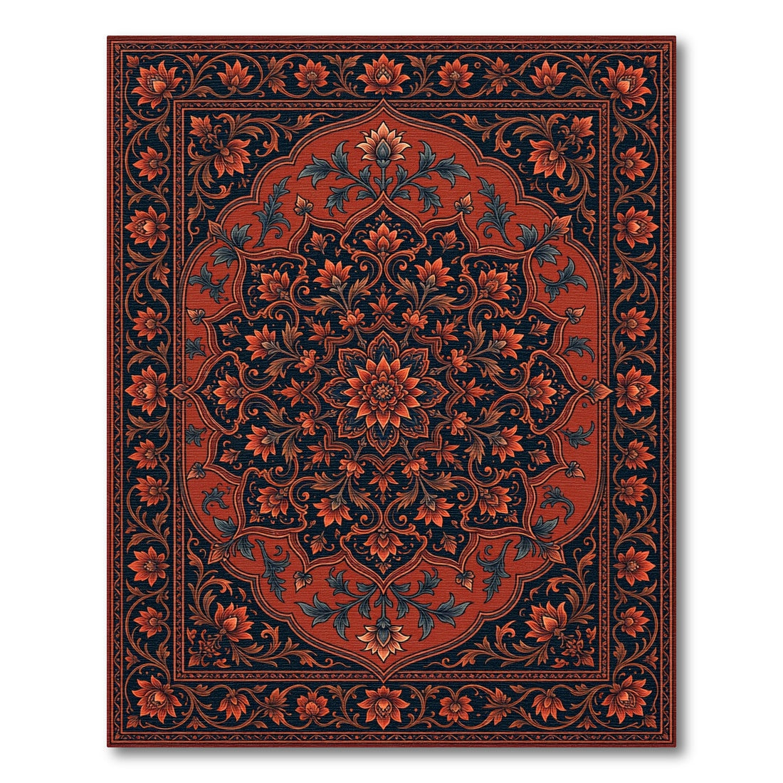 Intricate Rust Floral Medallion Tapestry Rug
