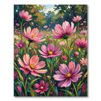 Vibrant Pink Cosmos Garden Meadow Rug