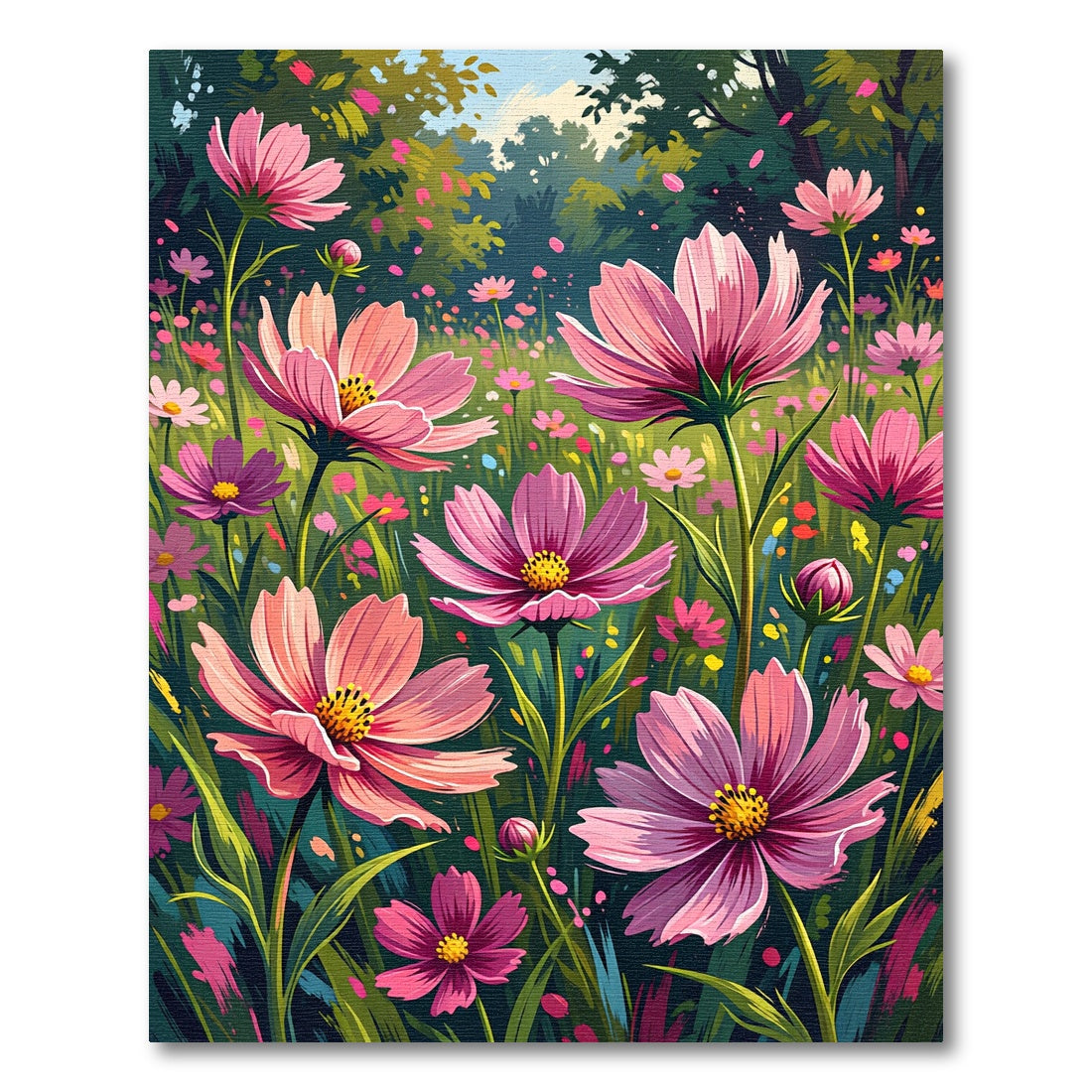 Vibrant Pink Cosmos Garden Meadow Rug