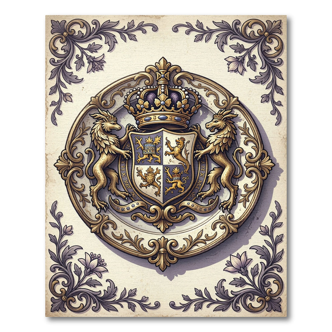Royal Gold Heraldic Crown Crest Rug