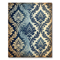 Navy Blue Damask Ornate Scroll Rug