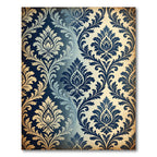 Navy Blue Damask Ornate Scroll Rug