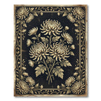 Vintage Gold Black Floral Chrysanthemum Illustration Rug