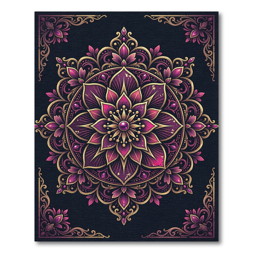 Ornate Plum Gold Floral Mandala Rug