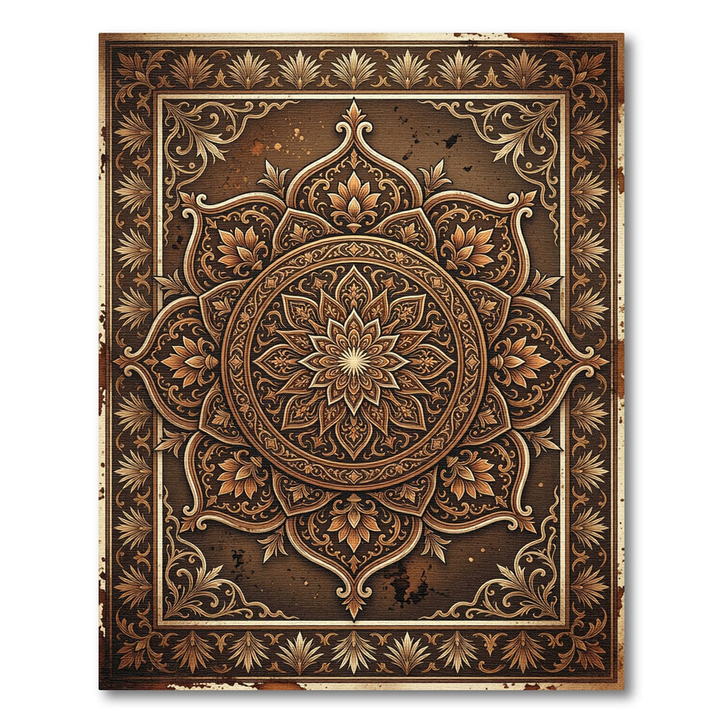 Rich Bronze Floral Mandala Accent Rug