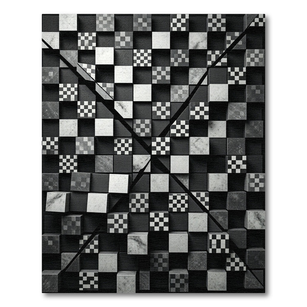 Monochrome 3D Checkerboard Cubes Rug
