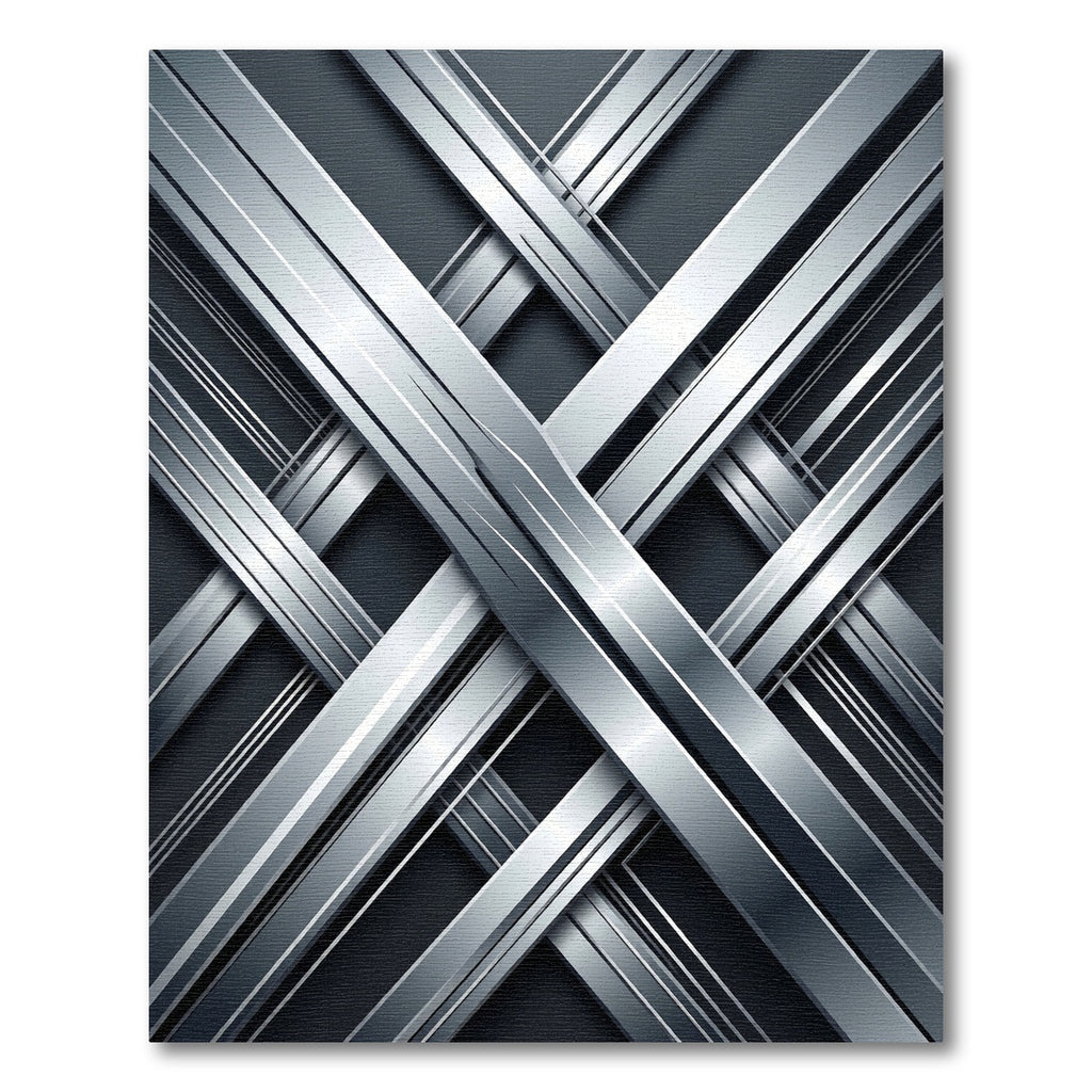 Modern Metallic Silver Intersecting Lines Rug
