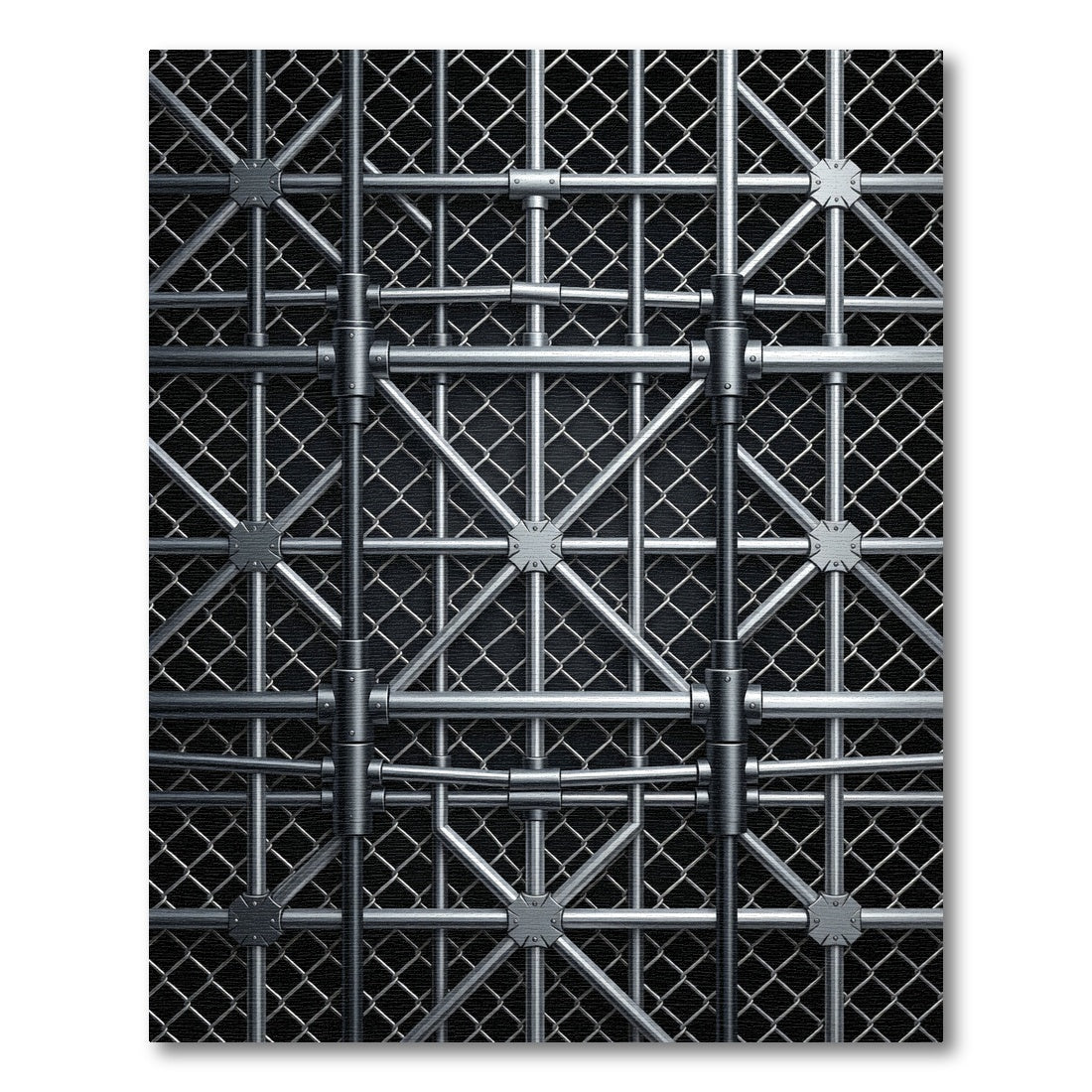 Industrial Silver Metallic Geometric Grid Rug