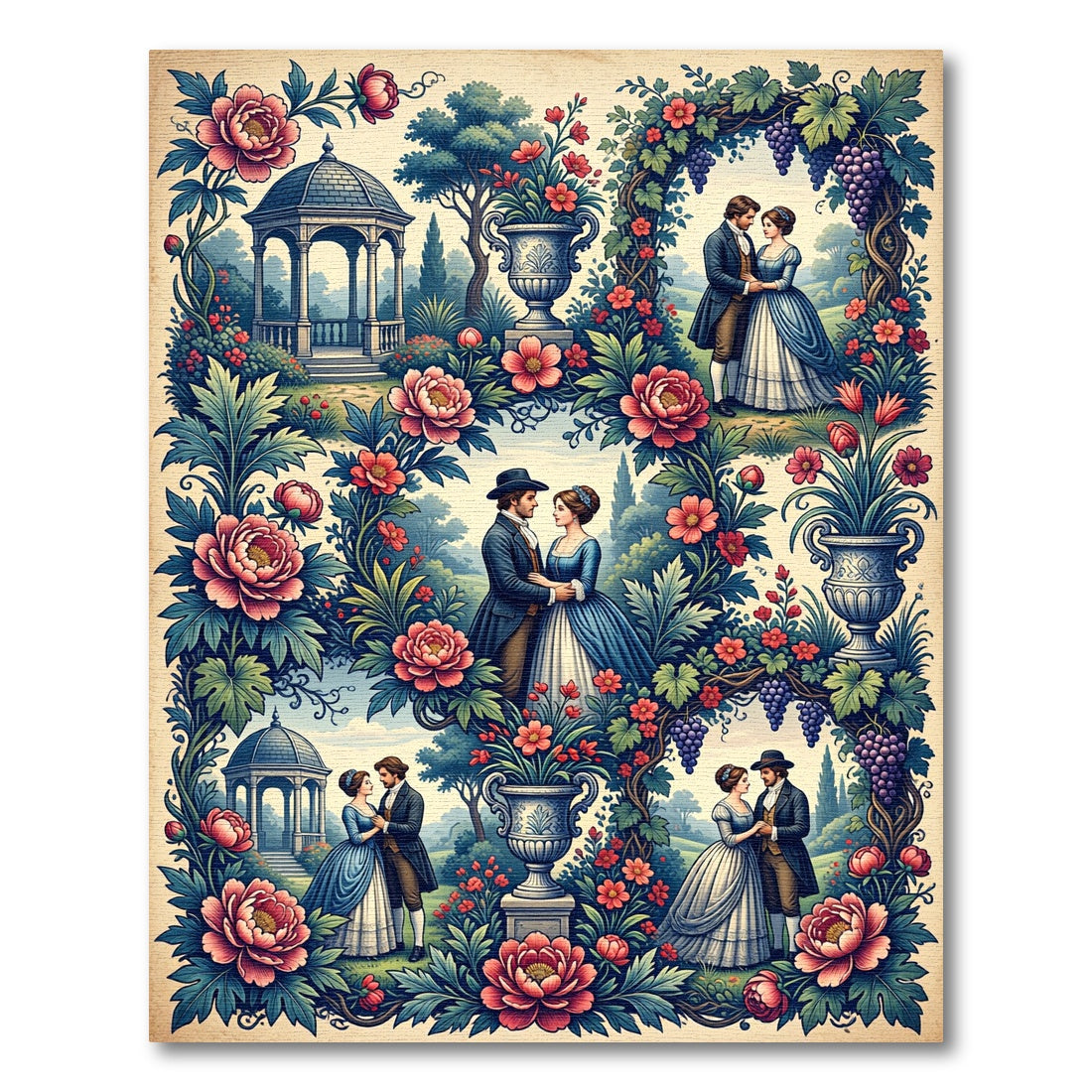 Romantic Victorian Floral Garden Couple Tapestry Rug