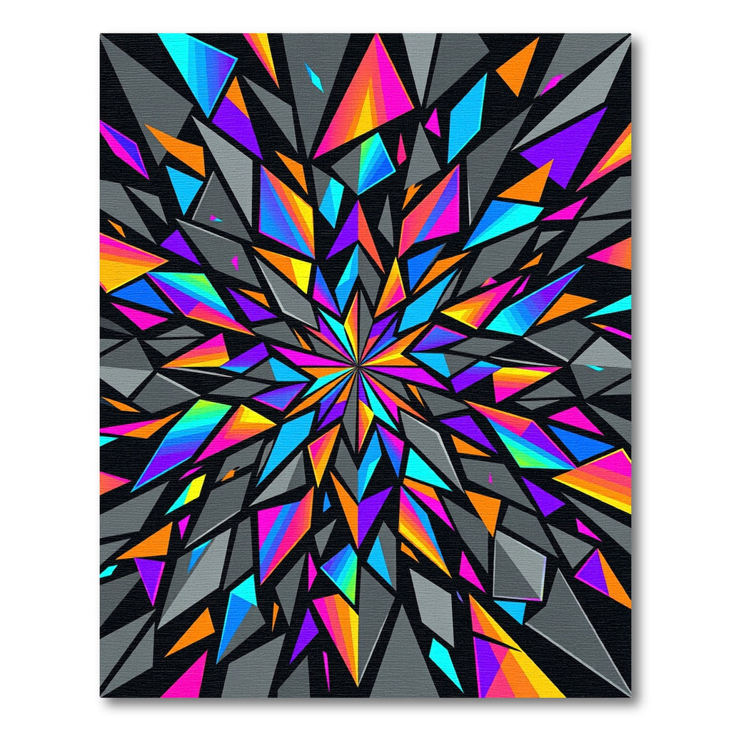 Vibrant Geometric Neon Shards Kaleidoscope Rug