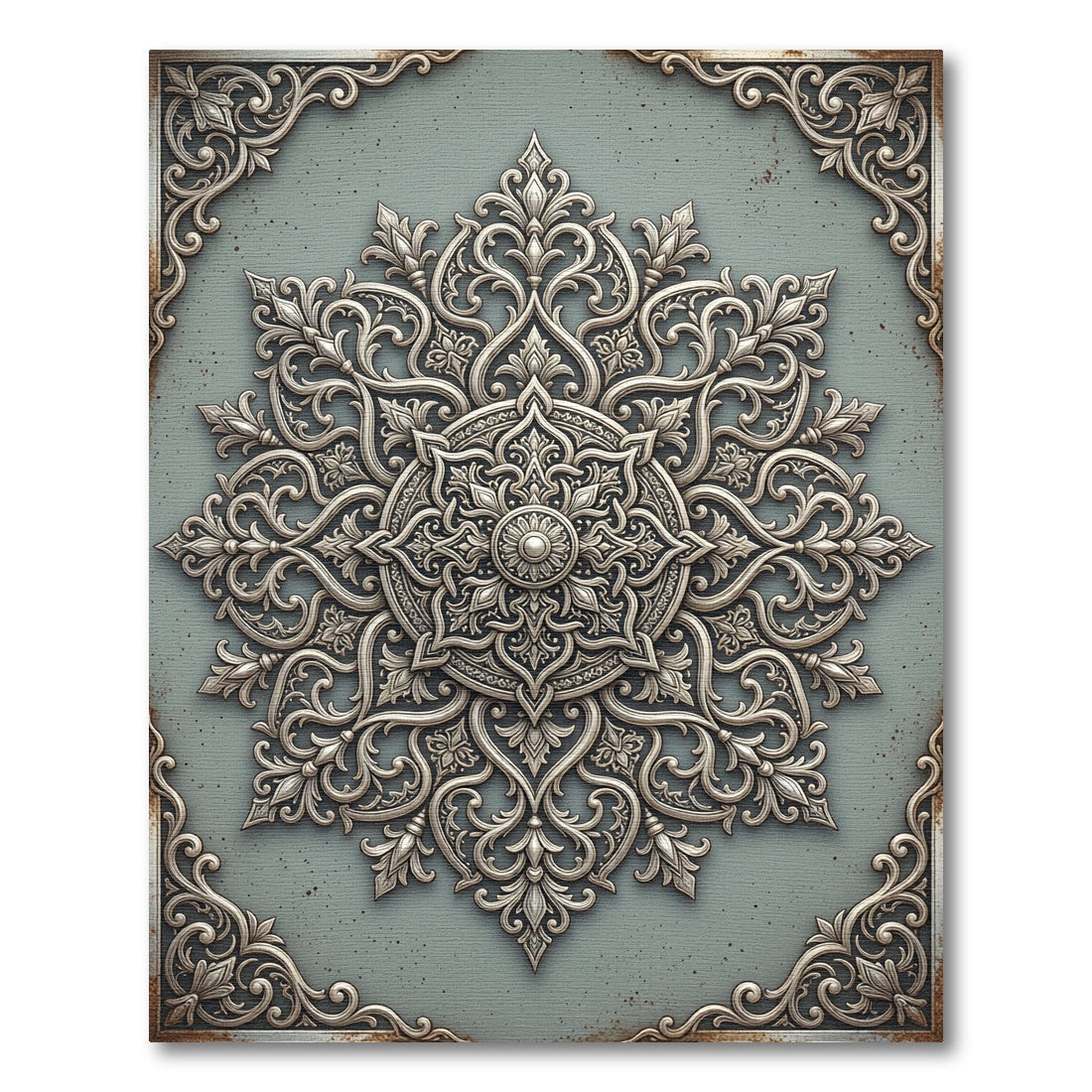 Elegant Silver Floral Medallion Area Rug