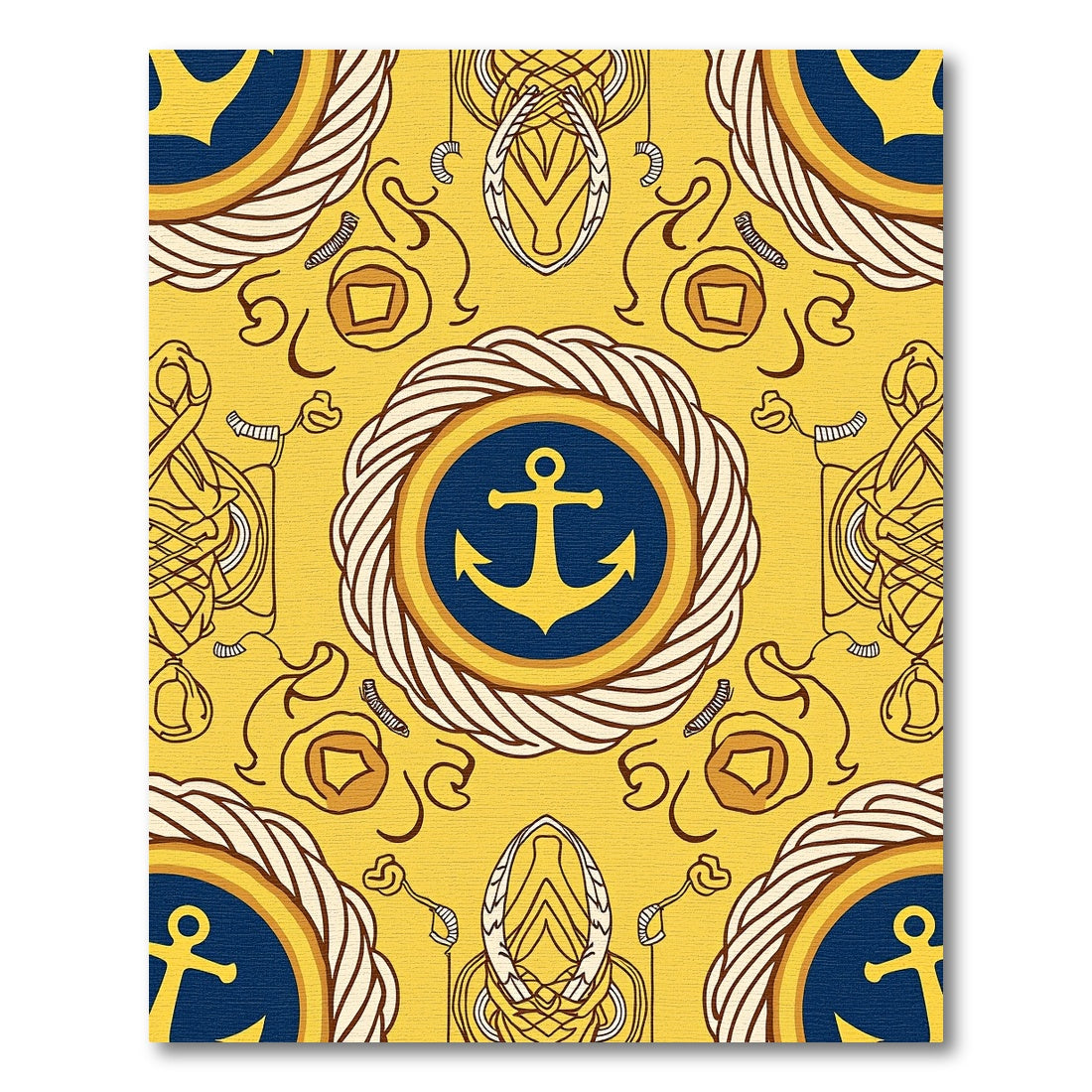 Yellow Navy Anchor Rope Medallion Rug