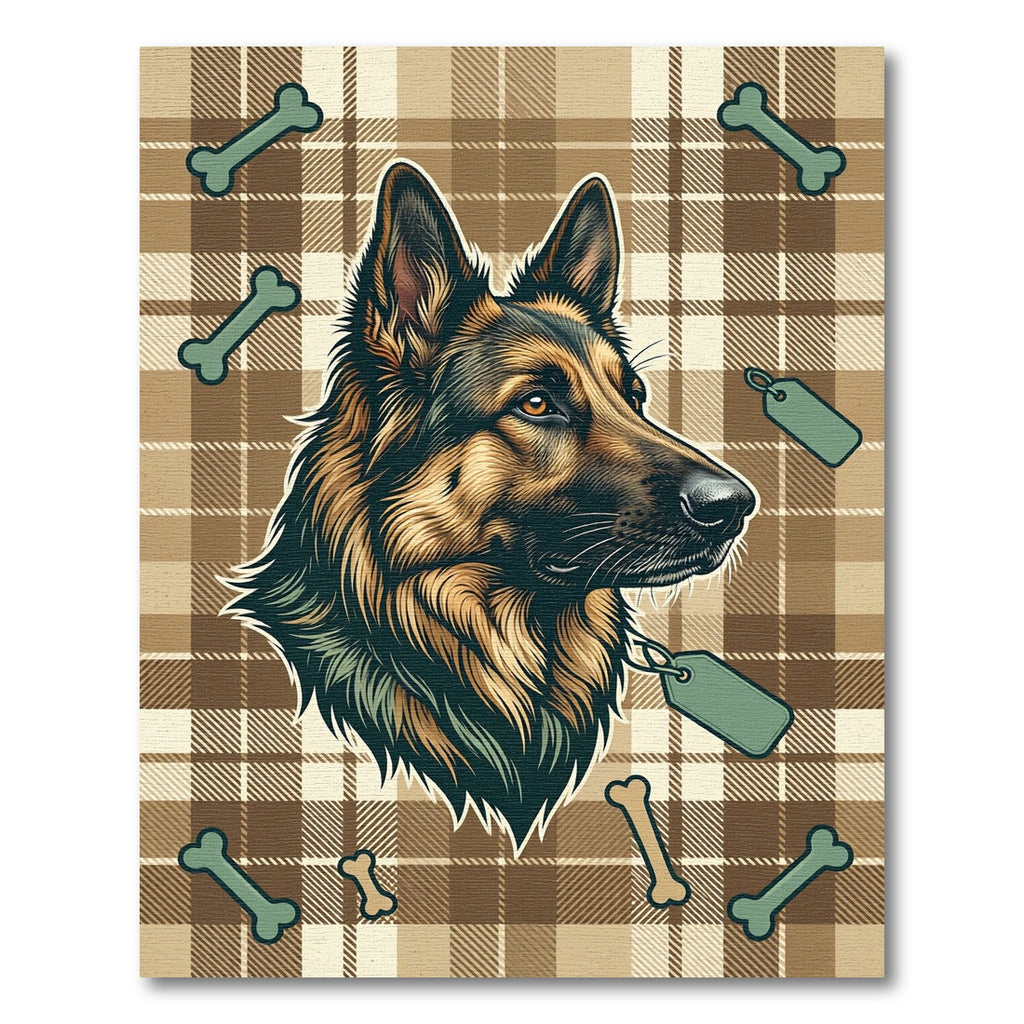 Classic Plaid German Shepherd Bone Illustration Rug