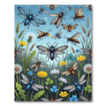 Vibrant Flying Insect Meadow Floral Garden Rug
