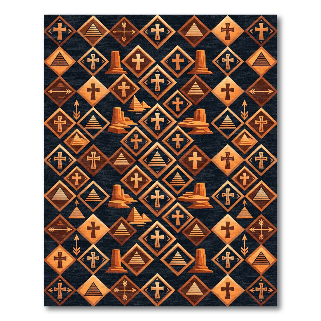Copper Geometric Desert Cross Diamond Rug