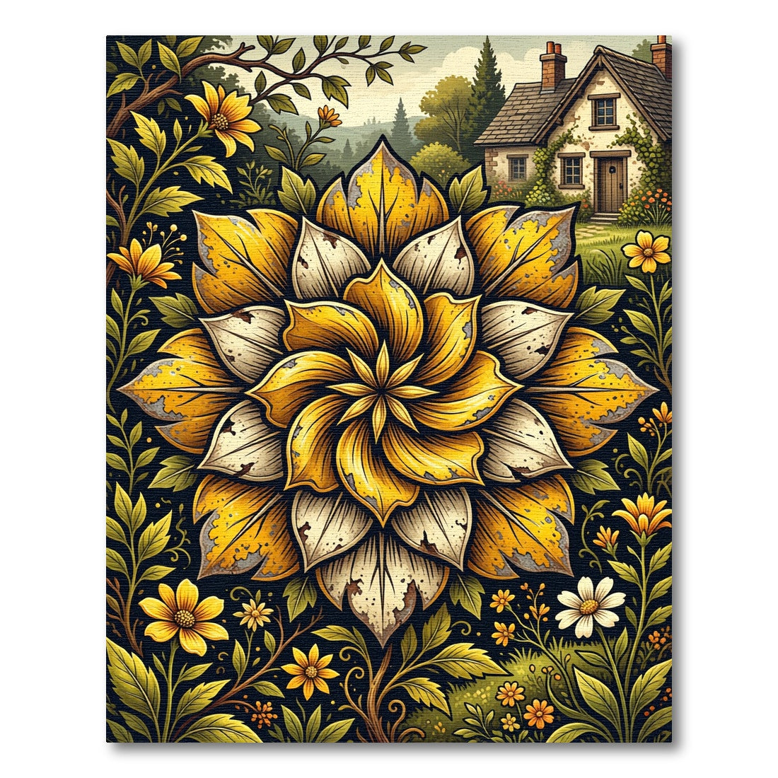 Golden Autumn Floral Mandala Rug