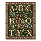 Ornate Green Capital Letters Floral Rug
