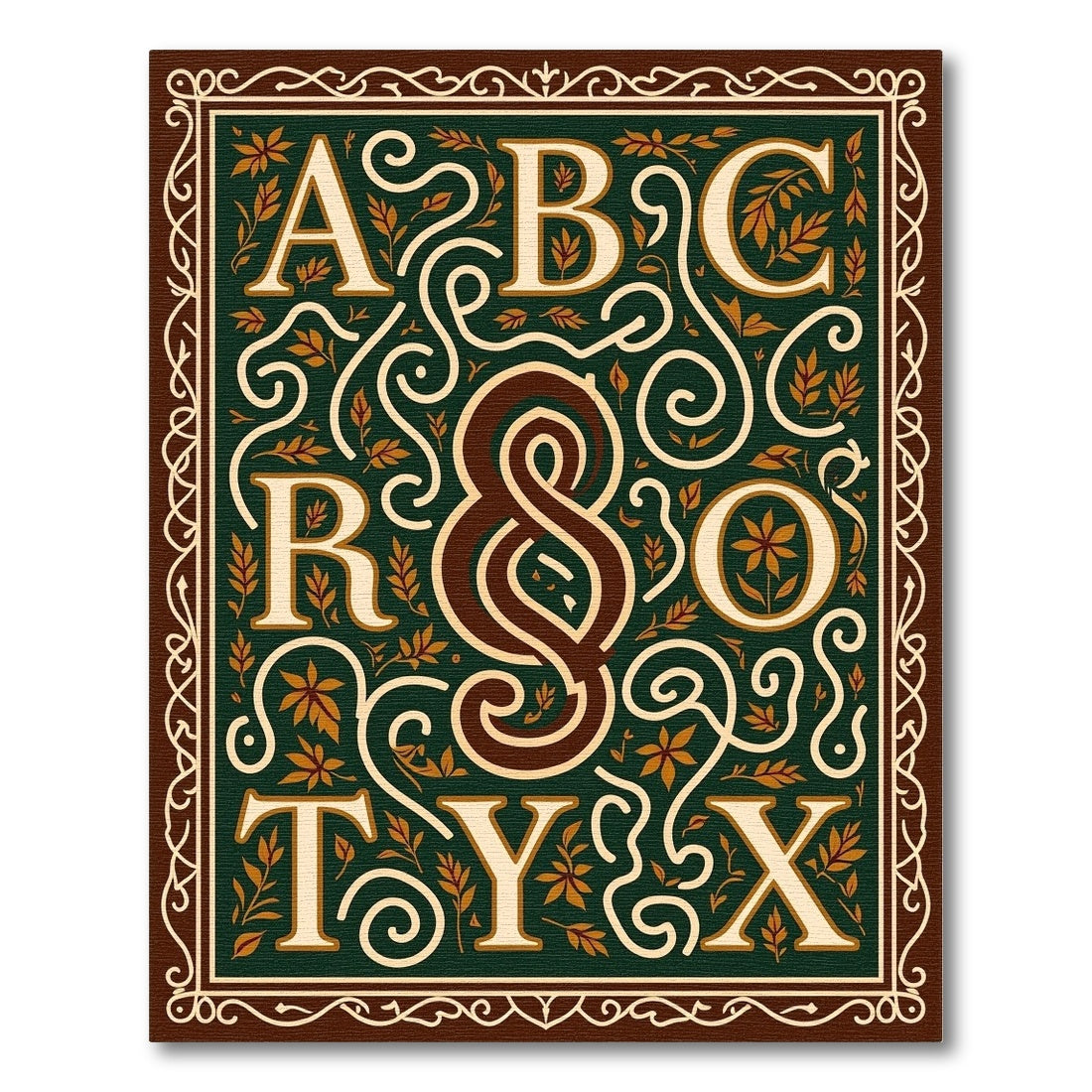 Ornate Green Capital Letters Floral Rug