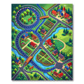 Vibrant Illustrated Countryside Village Roadways Rug