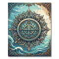 Ornate Teal Compass Nautical Medallion Rug