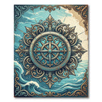 Ornate Teal Compass Nautical Medallion Rug