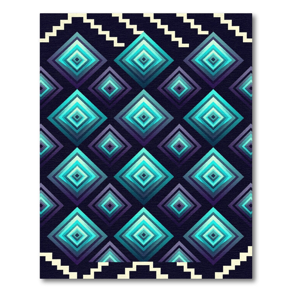 Teal Purple Gradient Diamond Pattern Rug