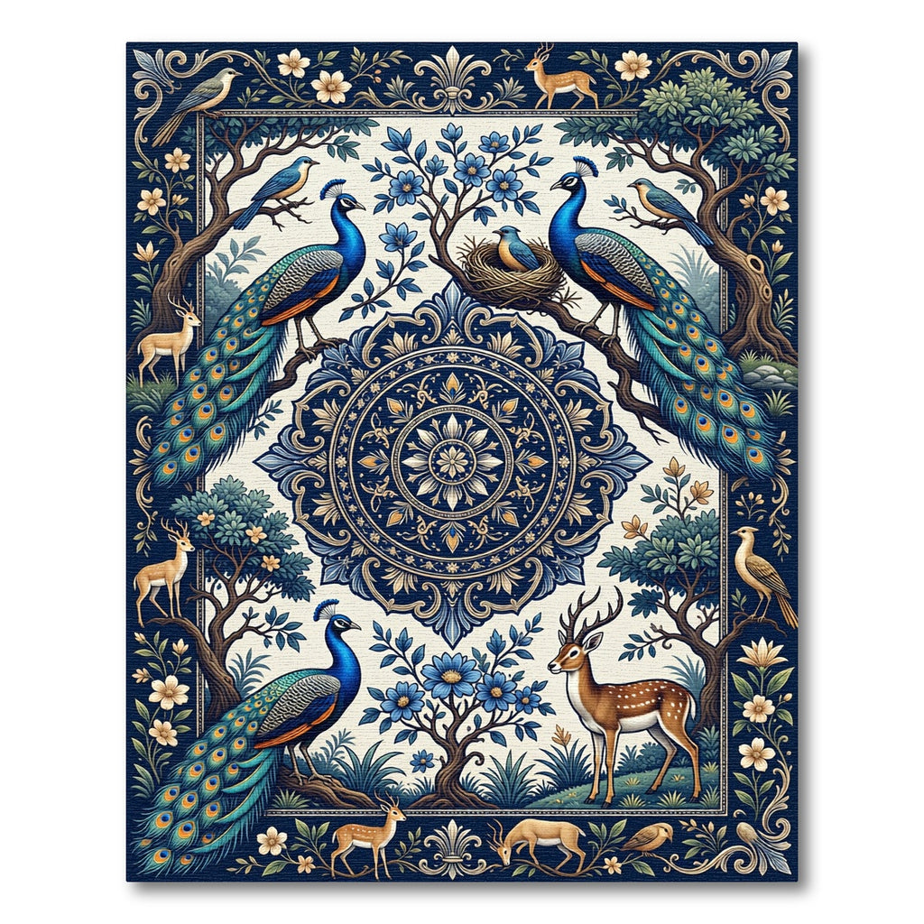 Nature Peacock Deer Floral Landscape Rug