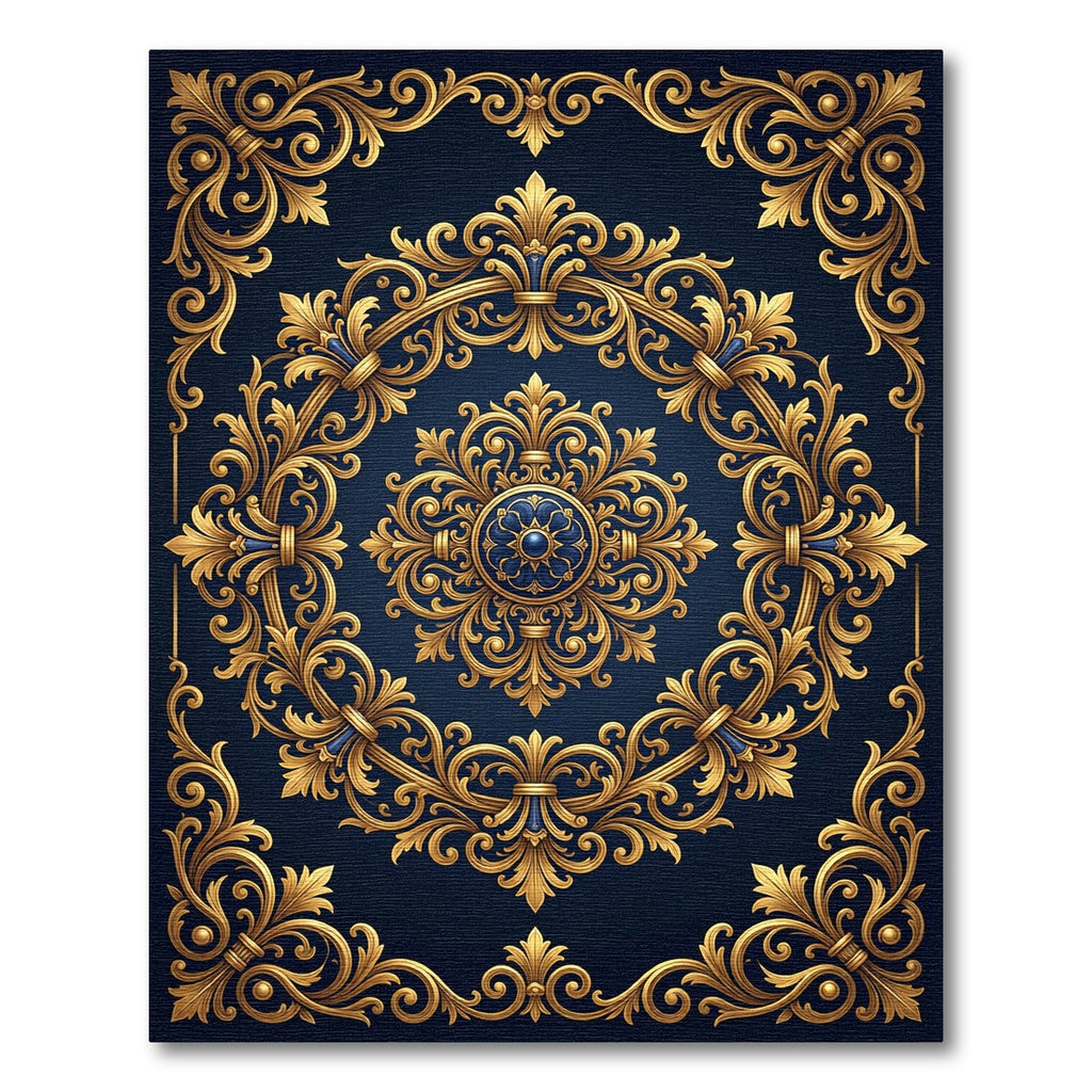 Ornate Gold Filigree Royal Navy Medallion Rug