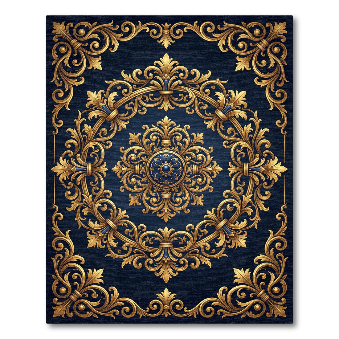 Ornate Gold Filigree Royal Navy Medallion Rug