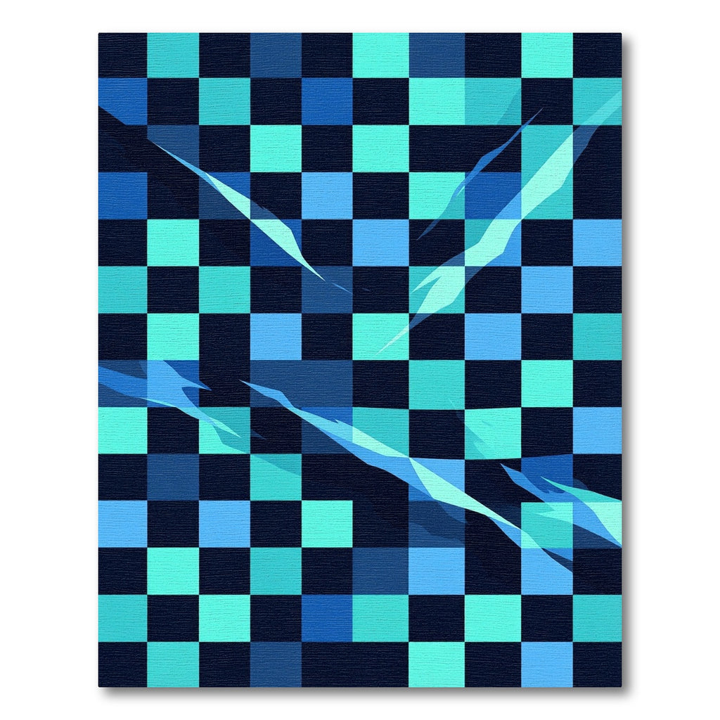 Abstract Blue Checkerboard with Fluid Light Rug