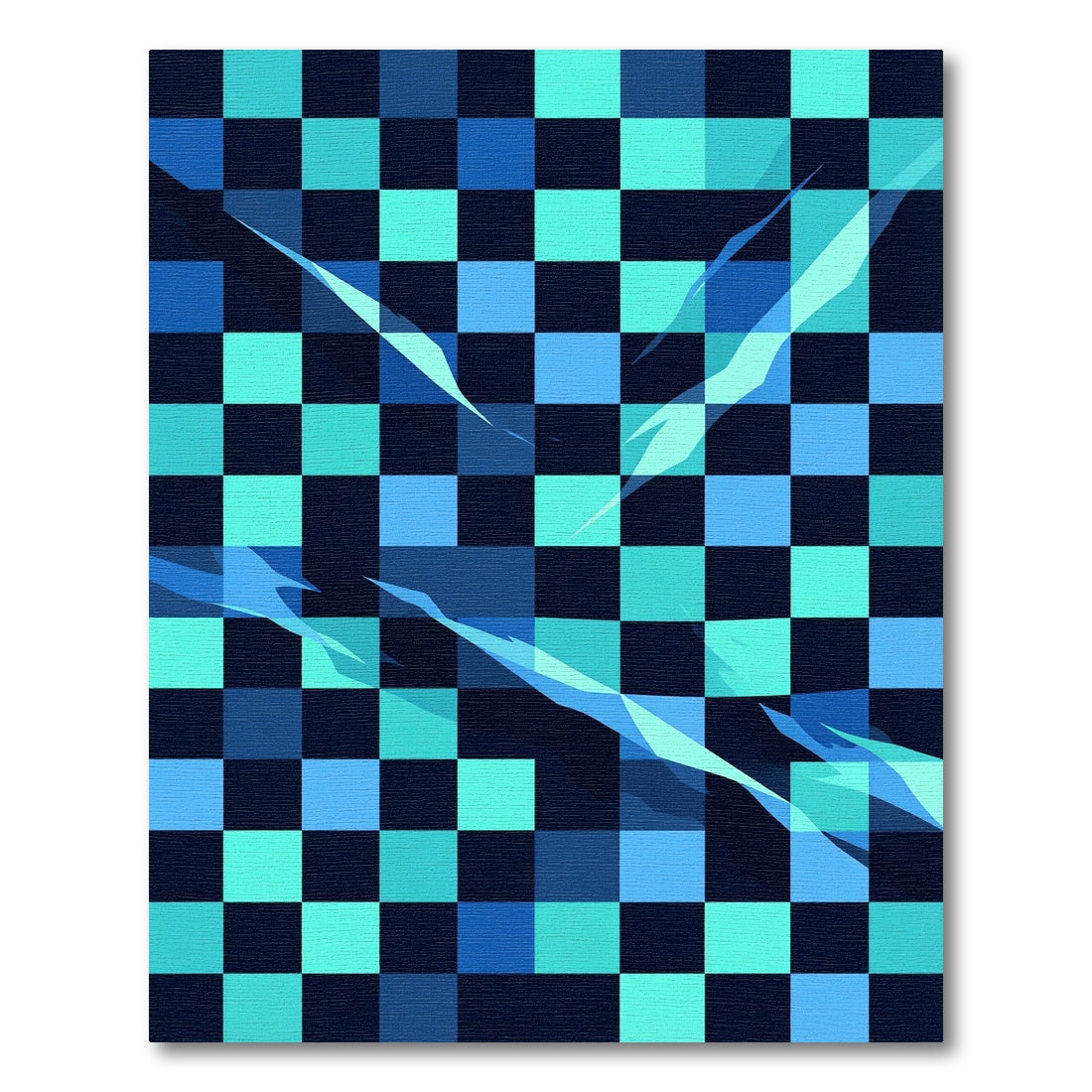 Abstract Blue Checkerboard with Fluid Light Rug