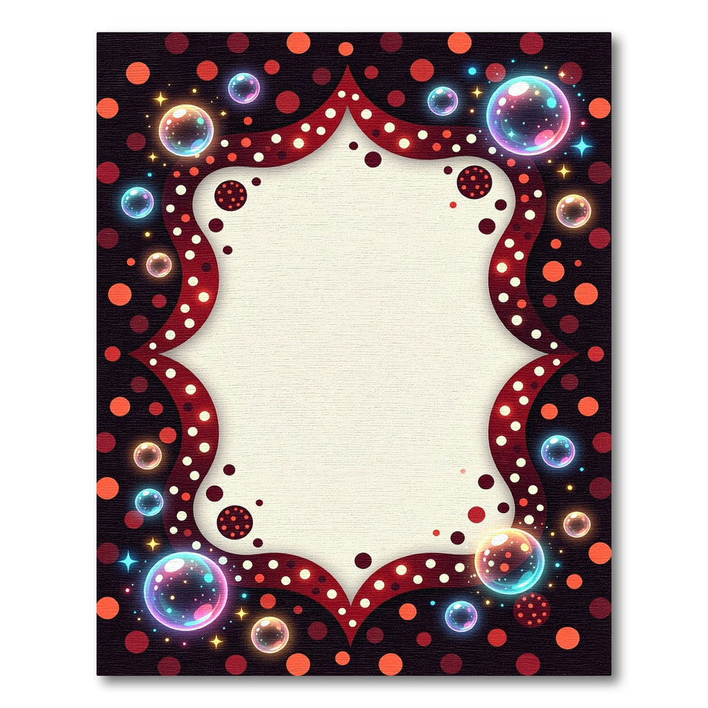 Whimsical Crimson Bubble Frame Festive Art Rug