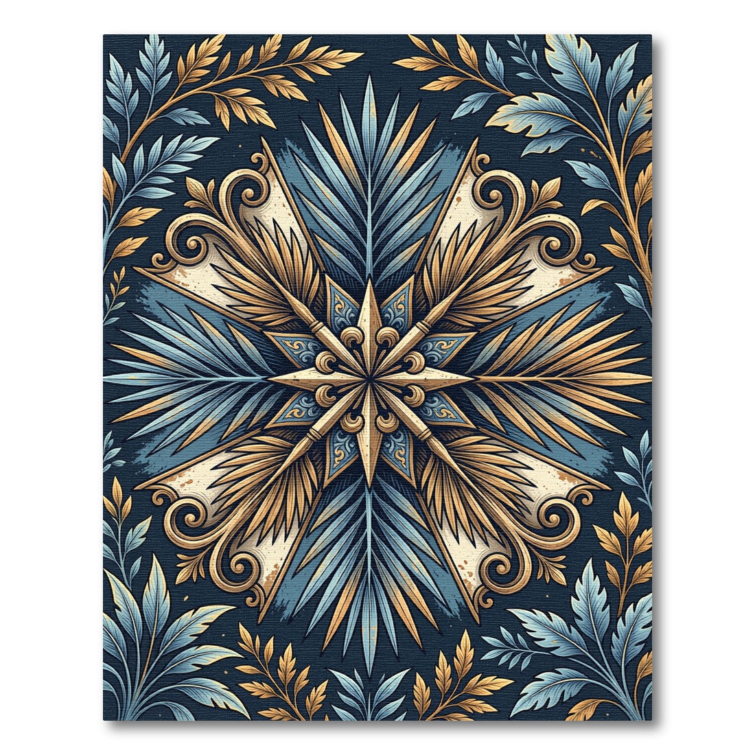 Golden Botanical Navy Starburst Floral Rug