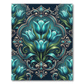 Ornate Teal Tulip Damask Botanical Rug