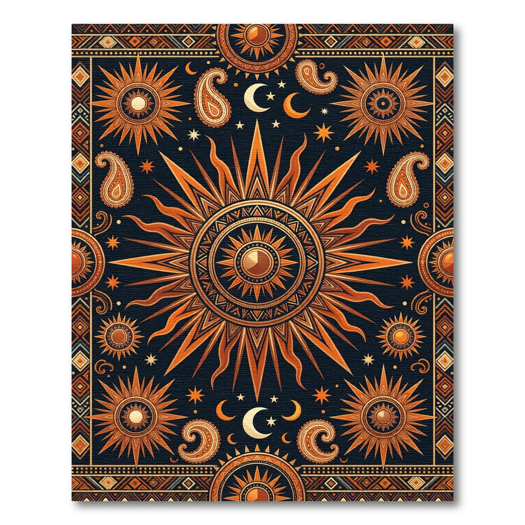 Celestial Sun Moon Paisley Sunburst Rug